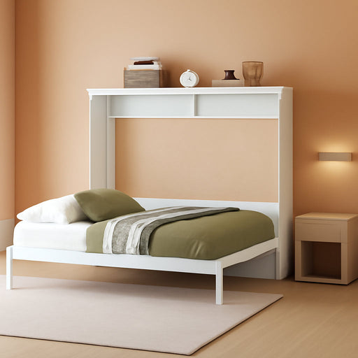 Modern Farmhouse Solid Wood Murphy Bed Chest, Wall Bed with Wood Slat Support/No Box Spring Needed/Space Saving/Queen,White