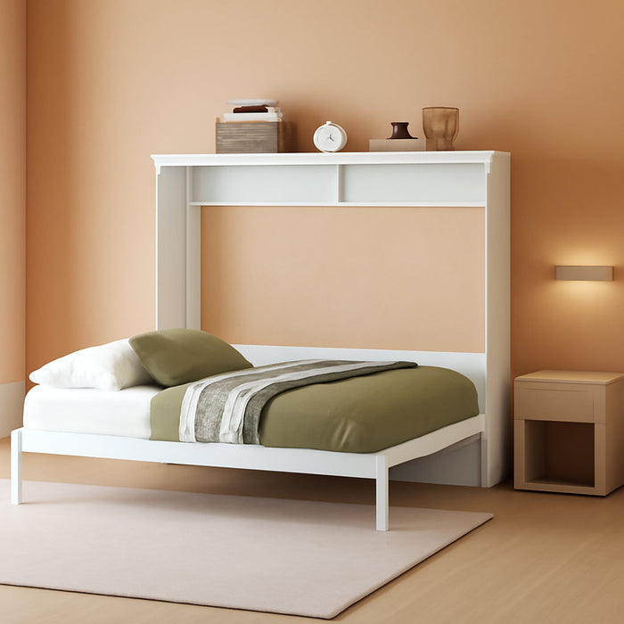 Modern Farmhouse Solid Wood Murphy Bed Chest, Wall Bed with Wood Slat Support/No Box Spring Needed/Space Saving/Queen,White