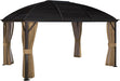 10' X 14' Hardtop Gazebo Canopy with Galvanized Steel Roof, Aluminum Outdoor Pavilion Gazebo with Top Hook, Netting, and Curtains for Patio, Garden, Backyard, Deck, Brown