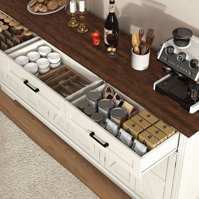 70" Farmhouse Buffet Cabinet with Storage 3 Drawers & 6 Barn Doors