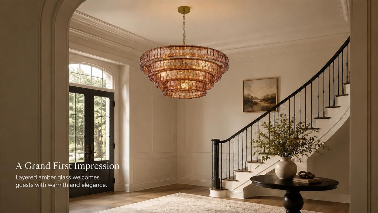 4-Tier 40 Inch Amber Crystal Glass Chandeliers, Modern round Luxury 10 Lights Hanging Pendant Light Fixture, for Dining Living Room, Bedroom, Foyer, Entryway(Included E12 Bulbs)