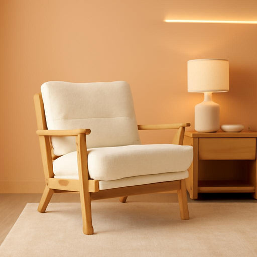 Solid Wood Wide Armrests Accent Chair,Upholstered Mid Century Modern Chair with Pillow,Comfy Reading Chair Farmhouse Arm Chair,Chairs Living Room,Bedroom,Guest Room,Teddy Fleece,Khaki