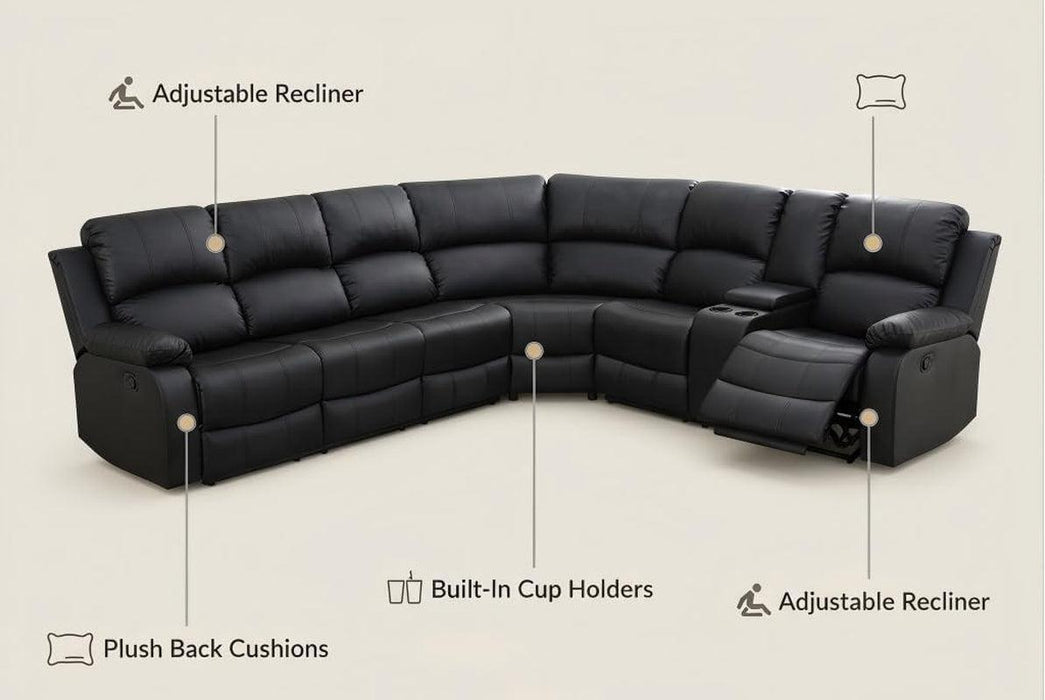 Power Reclining Sectional Sofa Set, L-Shaped Leather Sectional Couch for Living Room, Home Theater Seating with 4 Cup Holders, Modern Intelligent Recliner Sofa with Breathable Leather, Black