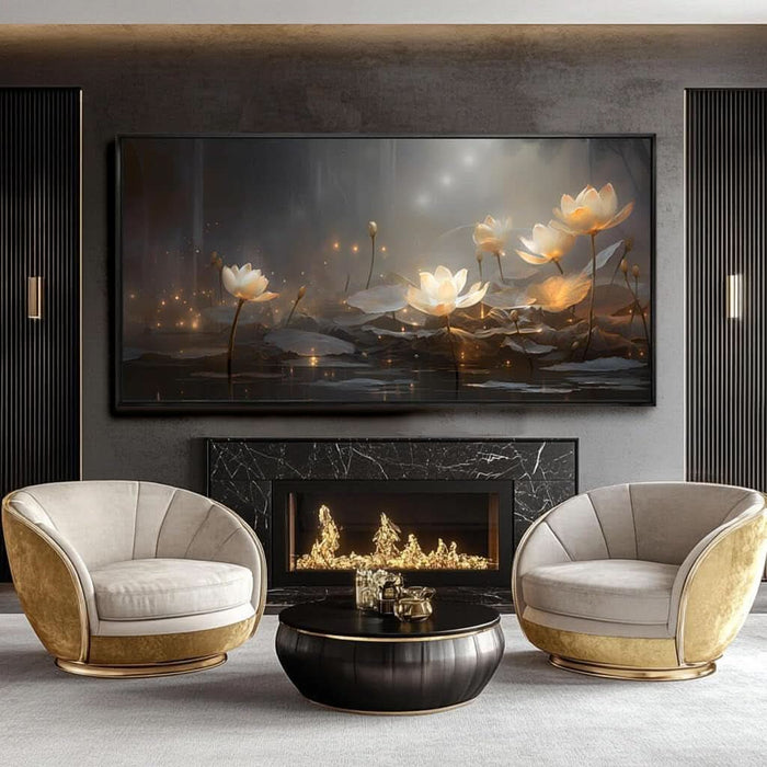White Floral Wall Decor Gold Botanical Canvas Paintings Modern Artwork for Living Room Bedroom Office Home Decor 29"X58"