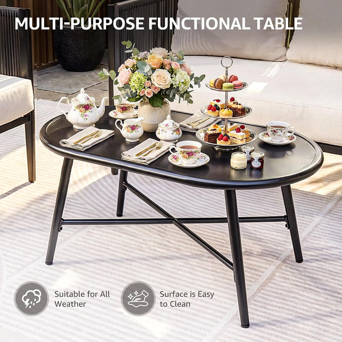 4 Piece Patio Furniture Set, Rattan Side Arm & Back, Semicircular Design