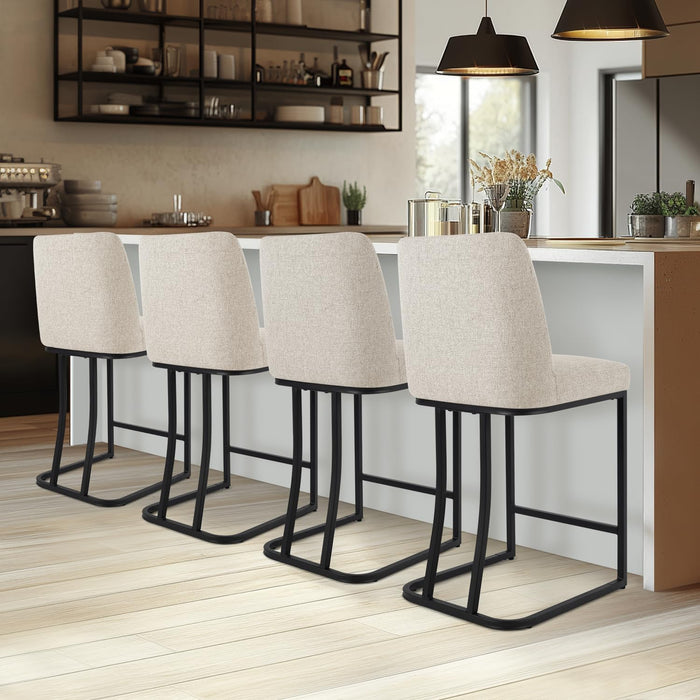 Counter Height Bar Stools Set of 4, 24 Inch Seat Height Bar Chairs for Kitchen Island, Linen Fabric Upholstered Barstools with Metal Feet for Dining Room, Beige