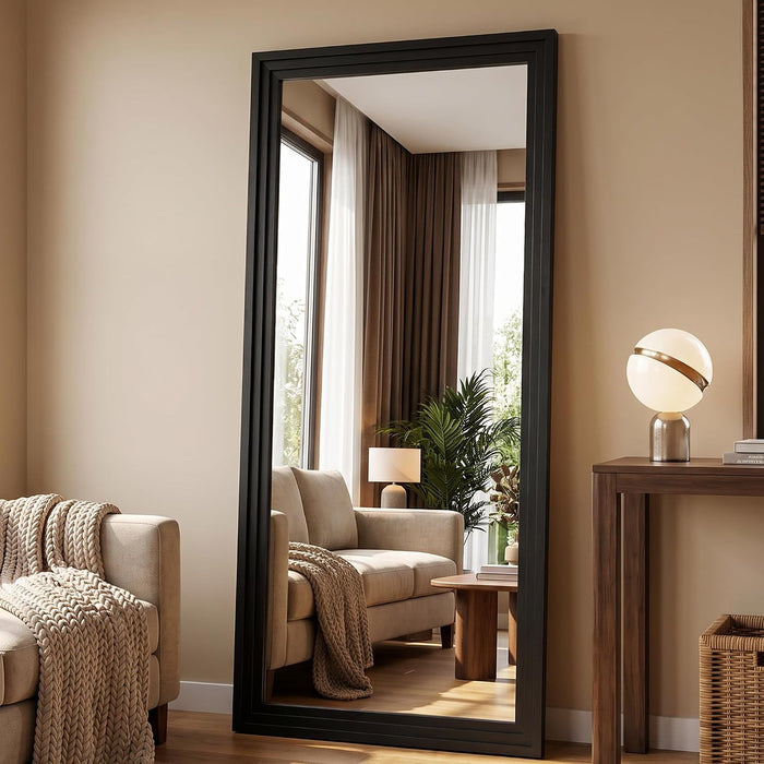 71"X32" Full Length Mirror, Large Wood Floor Mirror, Black