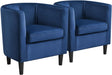 Deluxe Blue Velvet Upholstered Barrel Armchair Set