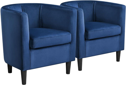 Deluxe Blue Velvet Upholstered Barrel Armchair Set