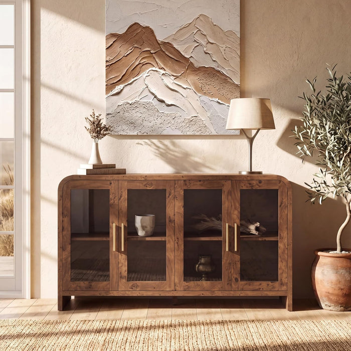 60" Curved Modern 4-Door Sideboard, Buffet Cabinet with Storage