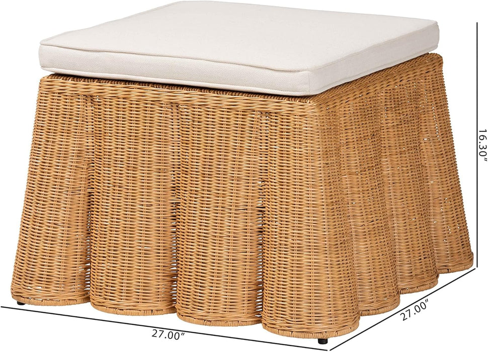 Palm Bohemian Honey Scallop Rattan Ottoman