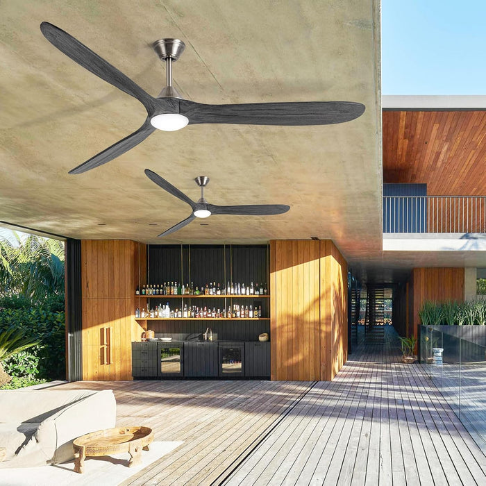 70 Inch Large Ceiling Fan with Light Remote, 3 Grey Wood Blades