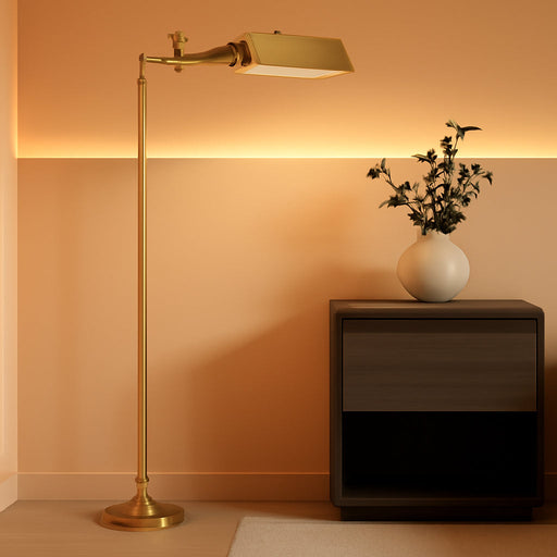 Dimmable Pharmacy Floor Lamp with Remote, 17W Gold LED Reading Floor Lamp with 360°Swing Arm, 3 Color Temperature, Height Adjustable Standing Task Lamp for Living Room, Bedroom, Office, Antique Brass