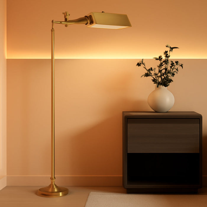 Dimmable Pharmacy Floor Lamp with Remote, 17W Gold LED Reading Floor Lamp with 360°Swing Arm, 3 Color Temperature, Height Adjustable Standing Task Lamp for Living Room, Bedroom, Office, Antique Brass