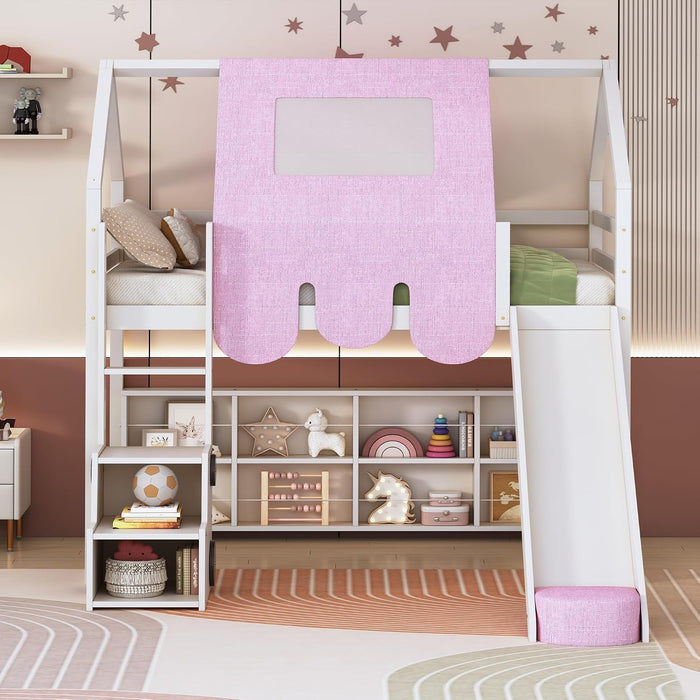 Twin Size Loft Bed With Slide PlayhouseCastleFortress