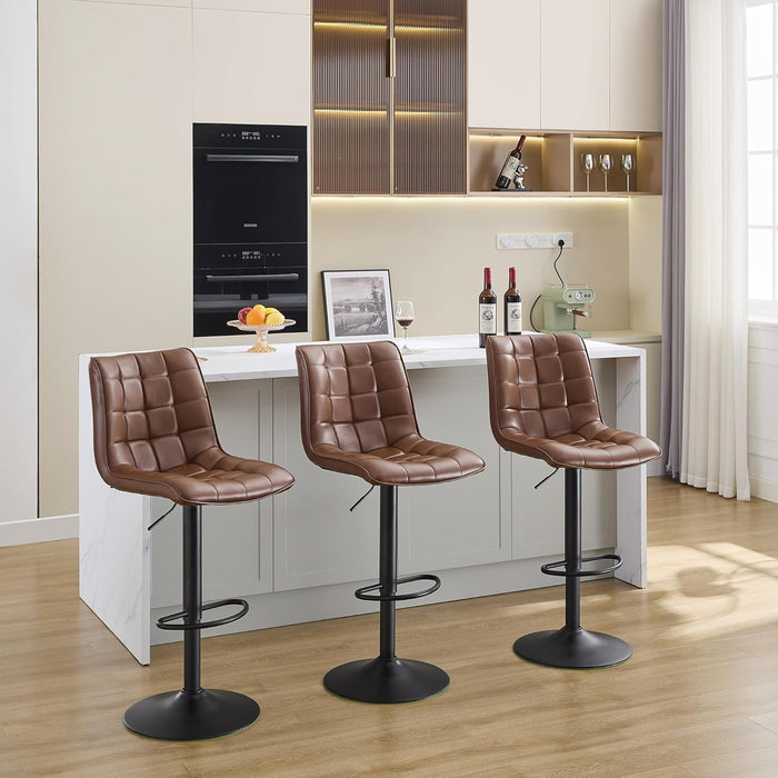 Counter Height Bar Stools, Swivel Barstools Set of 3 with Backs, Modern Brown Bar Chairs for Kitchen Island, Adjustable Height 24"-33", Faux Leather Kitchen Bar Stools (Brown, 3PCS)