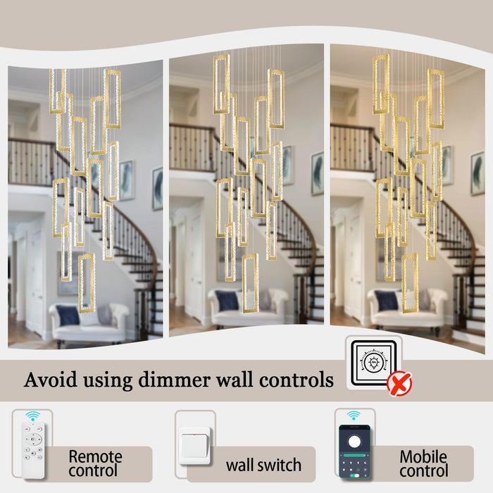 H158 Modern Chandelier 12 Rings Gold Chandelier Lighting Fixture High Ceiling Chandelier Suitable for Living Room Staircase Villa