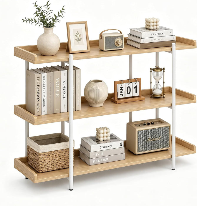 3-Tier Bookshelf with Guardrail, Industrial Open Bookcase, 6-Leg Design | Steel and MDF Construction, 20 Mm round Tubes, 15 Mm MDF Panels