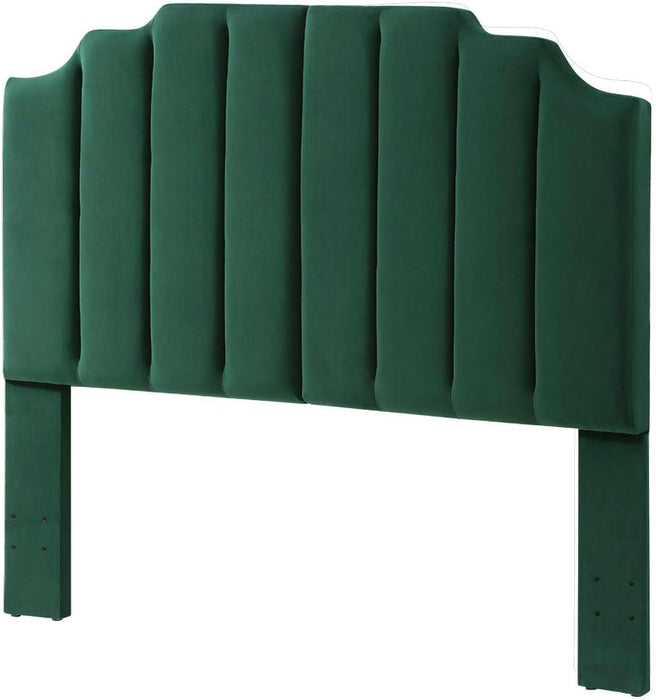 Jade Velvet Tufted Queen Upholstered Headboard, Modern Vertical Channel Design California Queen/Full Headboard with Stepped Silhouette Top Edge,Jade