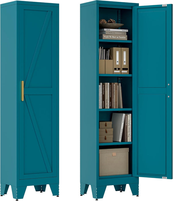 67Inch Peacock Blue Freestanding PowderCoated Steel Cabinet