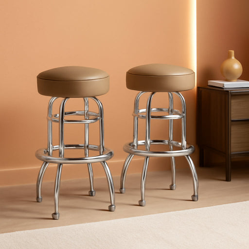 Bruno 2 Pack Double Ring Chrome Barstool with Beige Seat