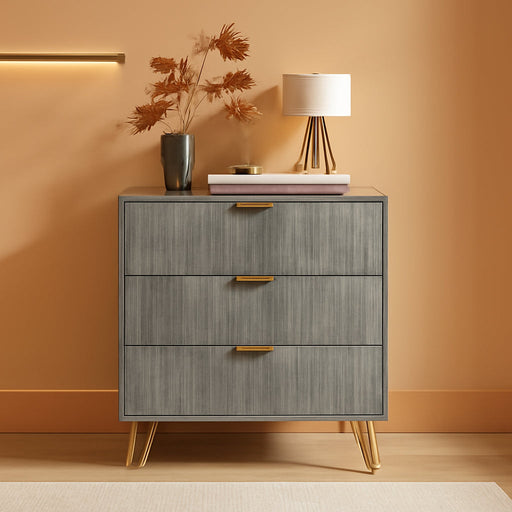3 drawer grey dresser Slategrey Fluted Dresser With Gold Hardware — ShipItFurniture