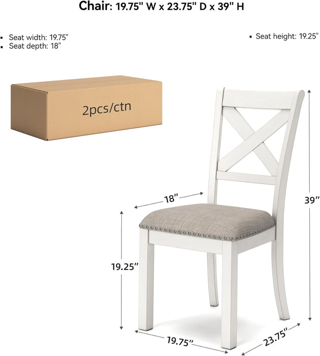 Robbinsdale Casual Upholstered Solid Wood Dining Chair with Nailhead Trim, Set of 2, White & Light Gray