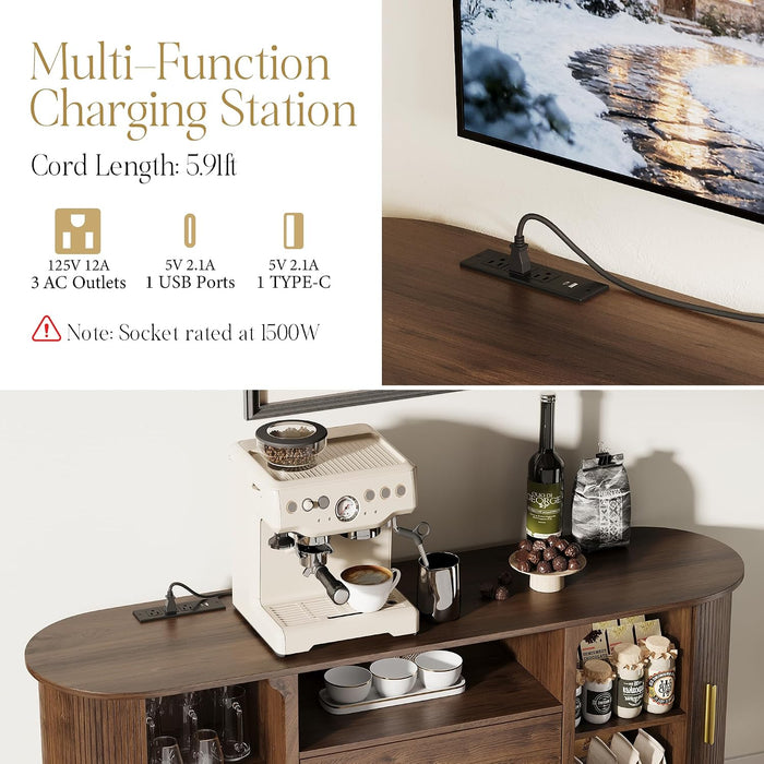 60" Sideboard Buffet Cabinet, Walnut Buffet Sideboard Storage Cabinet, Sliding Door & Adjustable Shelf, Mid-Century Modern Accent Coffee Bar Console Table for Kitchen, Entryway/Living Room/Dining Room