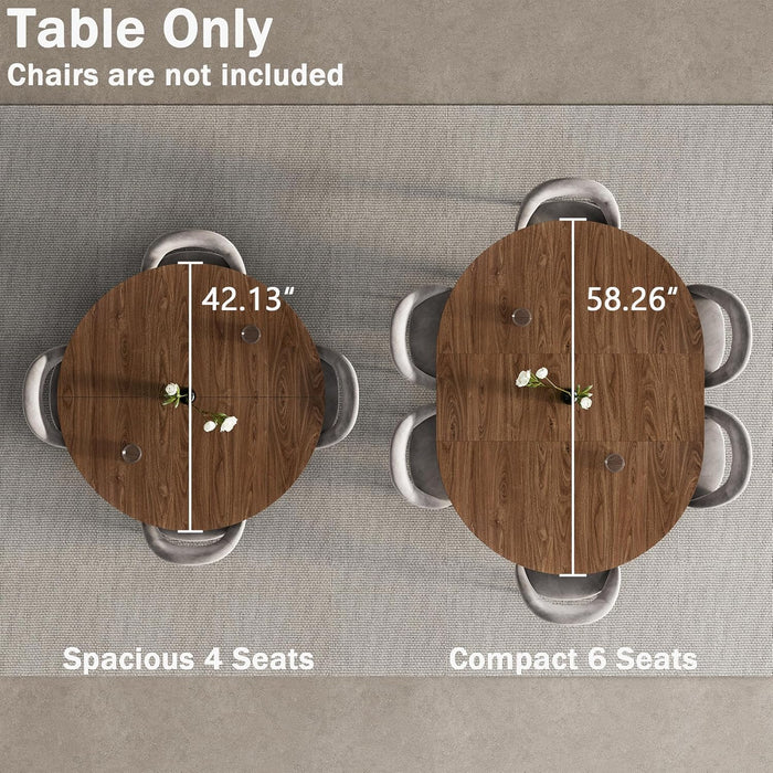 42"-58" Extendable round Dining Table for 4-6, Kitchen Oval Table with Hidden Leaves & Storage Shelf, Space Saving Modern Design with Sturdy Metal Legs for Kitchen, Dining Room & Small Apartments