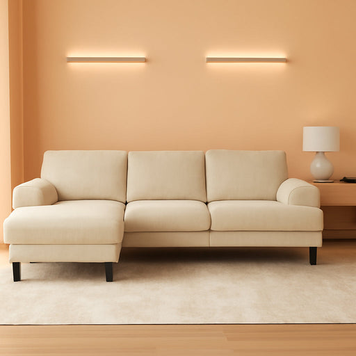 Sectional Couch, 111'' W Corduroy U Shaped Sofa with Sleepable Armrests, 4 Seat Couch with Double Chaises, Deep Sofa for Living Room, Beige