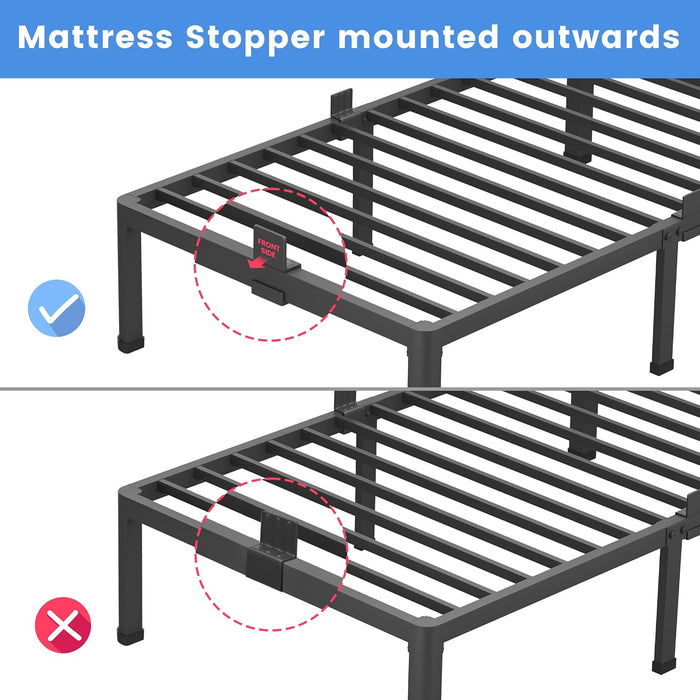 18 Inch Full Size Bed Frame with round Corner Legs and Mattress Stopper