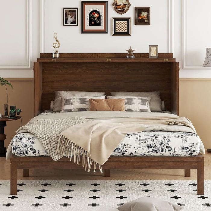 Queen Murphy Bed Cabinet Walnut PowerStationIntegrated