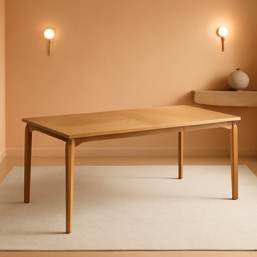 Mid-Century 63" Oak Color Dining Table with Curved Edges | Modern Solid Wood Legs Rectangular 6-Person Kitchen Table for Dining Room Living Room