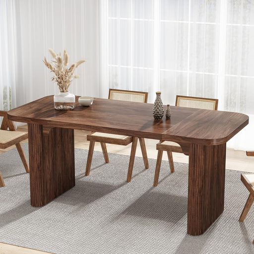 Dining Table for 4-6, Rectangular Wood Kitchen Tables with Double Pedestal, 62-Inch Dinner Tables for Dining Room, Living Room, Easy Assembly, Only Table (Dark Brown)