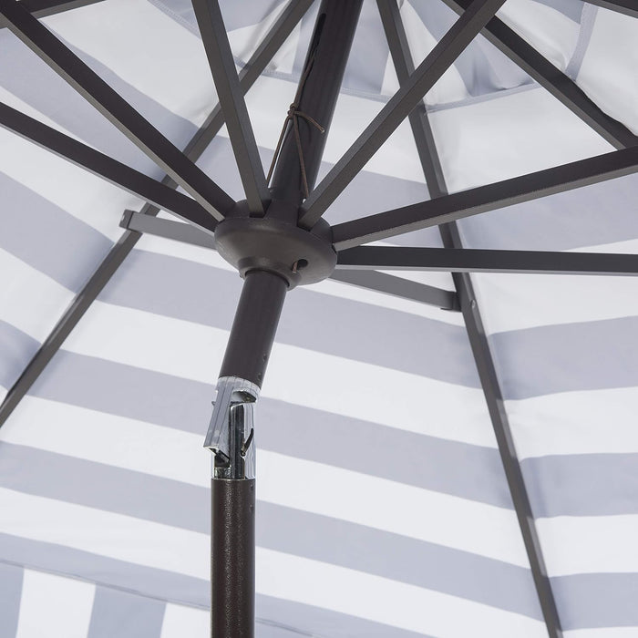 SAFAVIEH Outdoor - Elsa 9-Foot Crank Patio Umbrella - Navy & White Canopy - Brown Aluminum Pole - Striped European Spa Design - Ideal for Patio, Deck, Poolside, Backyard (PAT8003B)