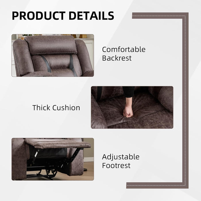 Manual Recliner Chair, Faux Leather Single Reclining Sofa Chair with Overstuffed Armrest and Headrest, for Living Room, Bedroom Furniture, Meeting Room, Grey