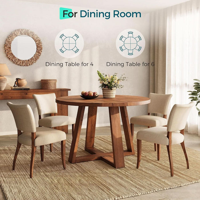 47 Inch round Dining Table for 4-6, Solid Wood Kitchen Table with Cross Base, Modern Kitchen & Dining Room Furniture, Farmhouse Accent Dinner Table for Kitchen Living Room, Light Brown
