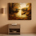 Fall Wall Art, Landscape Wall Art, Large Wall Decor, Lake Boat Forest Canvas Art Prints, Gold Autumn Nature Pictures, Rustic Paintings for Living Room Bedroom Dining Room Office Farmhouse 29"X57"