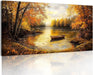 Fall Wall Art, Landscape Wall Art, Large Wall Decor, Lake Boat Forest Canvas Art Prints, Gold Autumn Nature Pictures, Rustic Paintings for Living Room Bedroom Dining Room Office Farmhouse 29"X57"