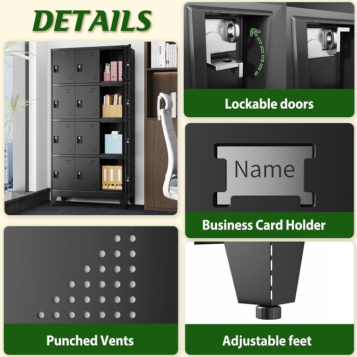 12 Doors Metal Storage Lockers Cabinet for Employees,71" Employees File Storage Locker Cabinets with 12 Lockable Doors and Lock,Tall Steel Looker Cabinet for Gym, School,Office,Stuff,Black