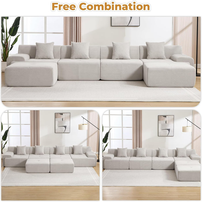 160-Inch U-Shaped Modular Sectional Sofa Camel Ottoman