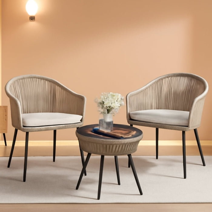 3 Piece Patio Set Outdoor Wicker Patio Chairs with Coffee Table & Cushions Bistro Conversation Set Porch Furniture for Patio, Balcony, Deck, Backyard