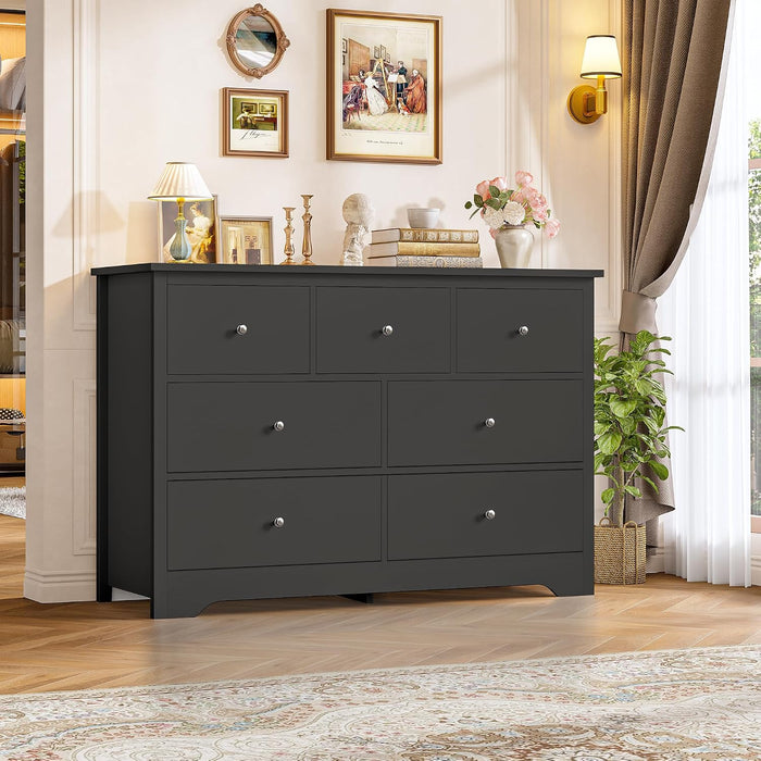 Black Dresser, Dresser for Bedroom, 7 Drawer Chest of Drawers