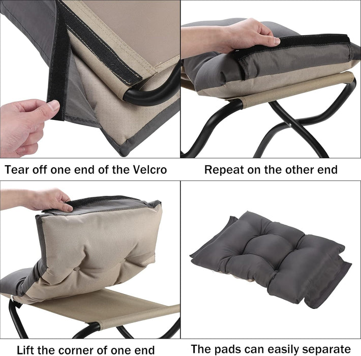 15" Foldable Foot Stool Ottoman with Metal Frame - Washable Dark Grey Upholstered Indoor/Outdoor Footrest for Living Room, Bedroom, Patio - Space-Saving Compact Design