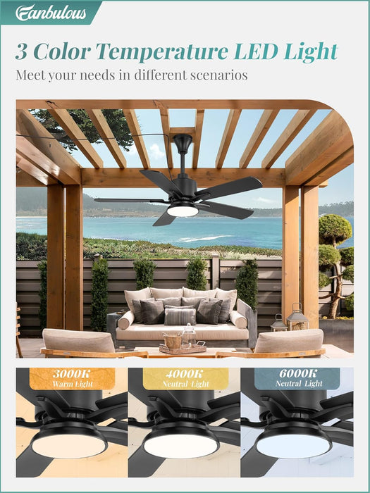 42" Outdoor Ceiling Fan with Light for Patios, IP65 Waterproof Gazebo Fan, Plug in Ceiling Fan with Remote, 3CCT 6-Speed Black Ceiling Fan with Hanging Hook for Porch, Pergola,Canopy