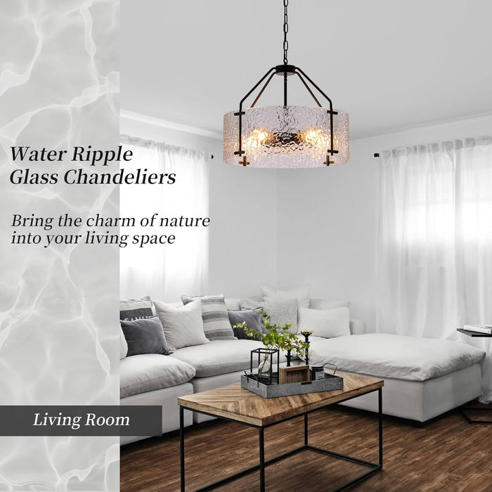 Black Handcrafted Glass Drum Chandelier 20in Fixture
