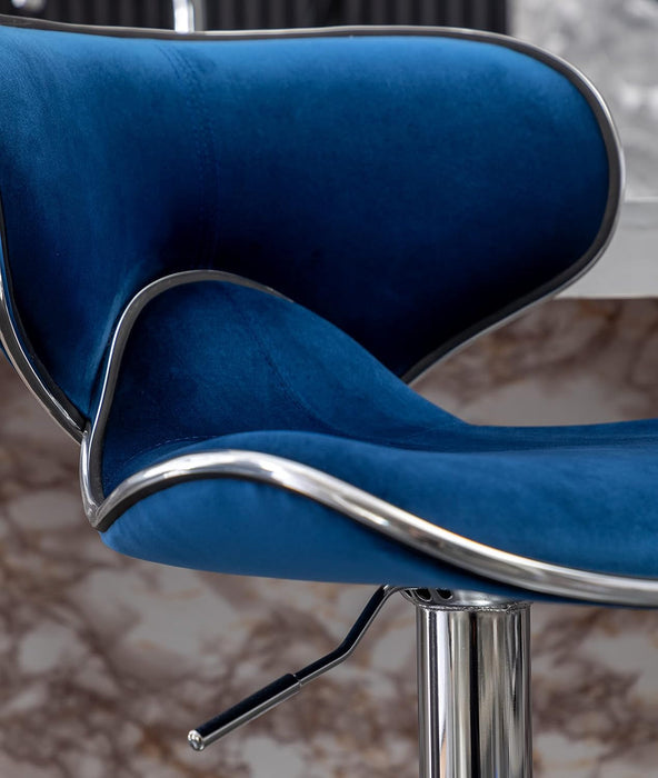 Masaccio Velvet Upholstered Adjustable Swivel Barstool, Set of 2, Blue
