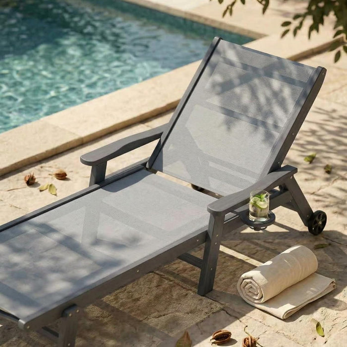Outdoor HDPE Chaise Lounge Chairs Set of 4, Textilene Pool Loungers