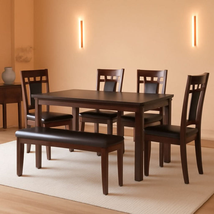 Bennox Dining Room Table and Chairs with Bench (Set of 6), Brown