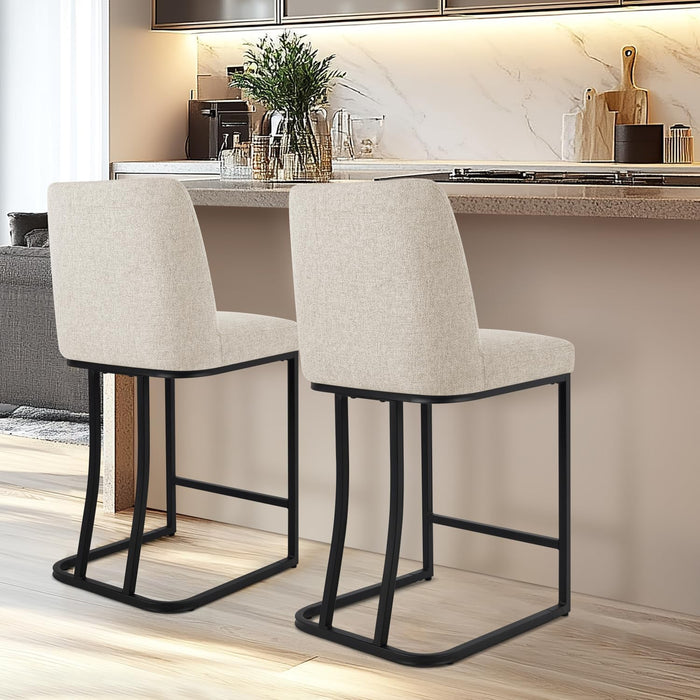 Counter Height Bar Stools Set of 4, 24 Inch Seat Height Bar Chairs for Kitchen Island, Linen Fabric Upholstered Barstools with Metal Feet for Dining Room, Beige